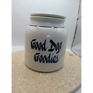 Vintage Clay Stoneware Ceramic Good Dog Goodies Treat Snack Container USA